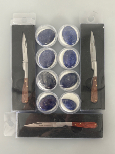 (8) Lapis Lazuli Cabochon Gem Stones and (3) Toothpick knives