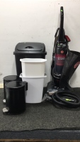 Vaccum and (5) trash cans