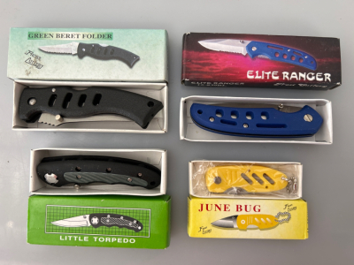 (4) Pocket Knives: Green Beret Folder, Elite Ranger, Little Torpedo and June Bug