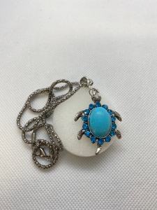 Turquoise and Rhinestone Tirtle Necklace