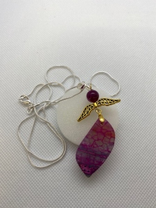 Red Fire Agate and Gold Wings Necklace