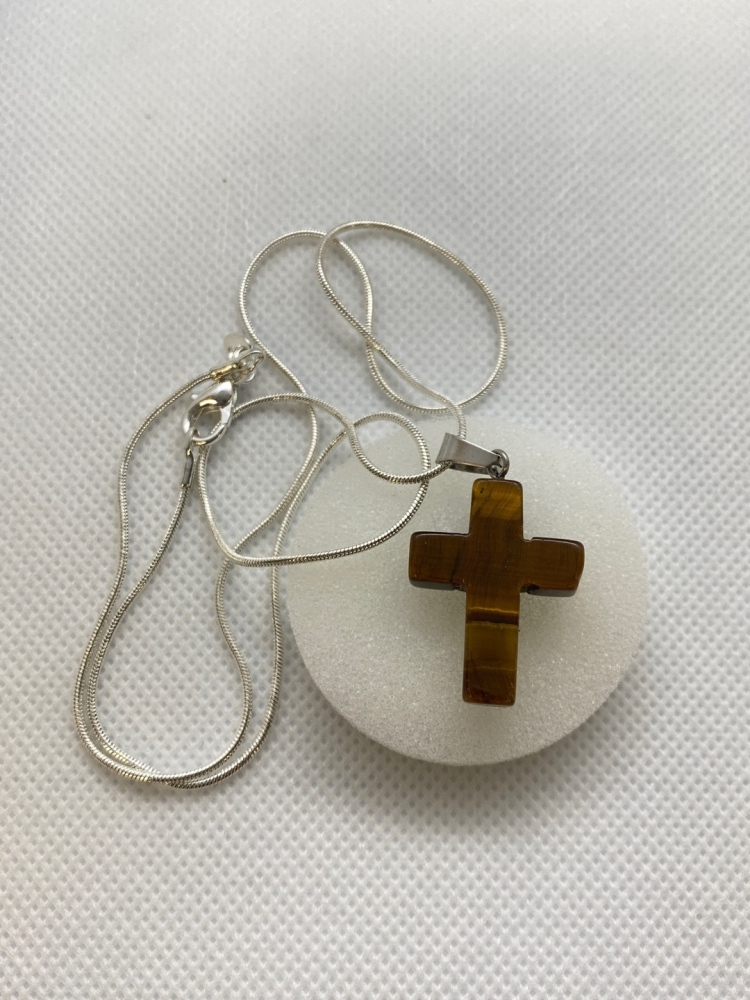 Tigers Eye Gemstone Cross Necklace