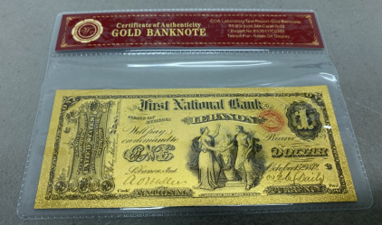 $1 Certified Gold Banknote 99.9% Pure 24k Carat Gold W/ COA