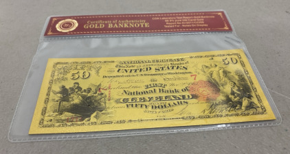 $50 Certified Gold Banknote 99.9% Pure 24k Carat Gold W/ COA