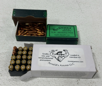 (1) 50 Rounds 9mm Luger (Remanufactured) (2) 190 Total 6mm Hollow Point .243 (75gr.)