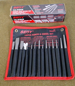 (1) Gearwrench, 18" Roll Head Prybar, No. 70-521G & (1) SEDY 16-Piece Punch & Chisel Set