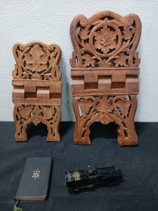 (2) Teak Wood Book Holders (1) Vintage Telescope