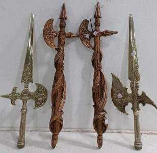 (2) Vintage Brass Battle Ax Sword - Wall Decor (2) Decorative Ax Wall Decor