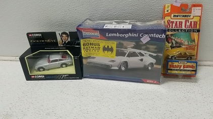 Monogram Lamborghini Countach Model, Corgi Classics James Bond Car, Star Car collection Brady Bunch Car