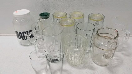 Various Glass pitchers, Cups/contianers