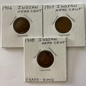 1906, 1907, 1908 Indian Head Cents