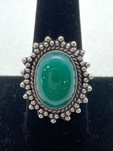 German Silver Green Onyx Ring- Size 9