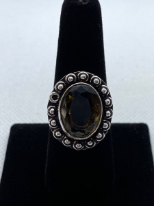 German Silver Smokey Quartz Ring- Size 9