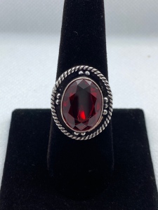 German Silver Garnet Ring- Size 8