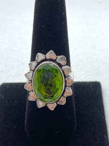 German Silver Peridot Ring- Size 8