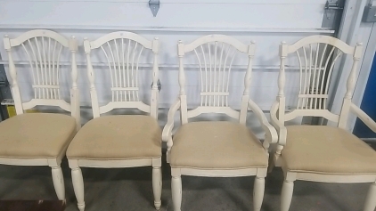 (4) Cream Colored Wood & Cloth Chairs