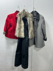 Herman Kay Wool Coat, White Stag Quilted Jacket, Fur Vest, Snow Suit