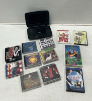 Portable DVD Player, Assorted VHS Tapes & DVDs, Assorted Music CDs