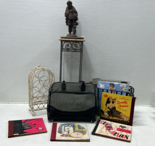 Side Table, Wine rack, Basket Full Of Vinyl's And More!!!