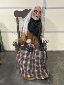 Halloween Animatronic Old Woman in Rocking Chair