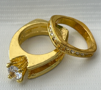 (2) Bands Moissanite Gold Colored Rings Size 7