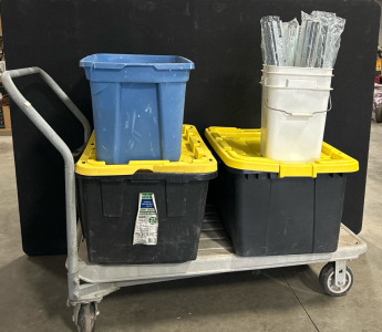 Cart + (3) Totes And (1) Bucket of Assorted Hinges