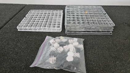 (1) Set of 7 White Grates/Shelves (1) Set of 19 Silver Grates/Shelves (1) Set of 28 Braces
