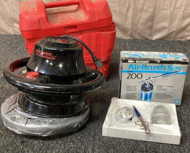 CRAFTSMAN 9-IN BUFFER/POLISHER, BADGER AIR-BRUSH SET.