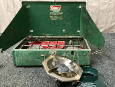 COLEMAN PROPANE 2-BURNER CAMP STOVE, COLEMAN PROPANE SINGLE BURNER STOVE.