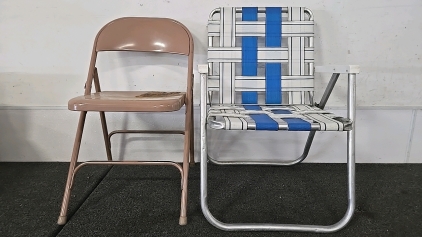 (1) Foldable Brown Chair (1) Foldable Lawn Chair