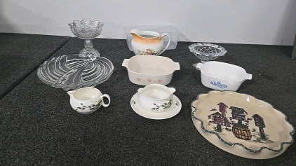 (2) Serving Platters (1) Gravy Boat (2) Baking Dishes (2) Candy Bowls (1) Tub (1) Creamer Dish