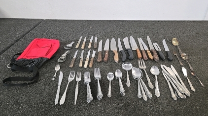 (1) Set of 41 Pieces of Silverware (5) Collector's Pieces (1) Set of 19 Different Knives (2) Measuring Spoon Sets (1) Bag