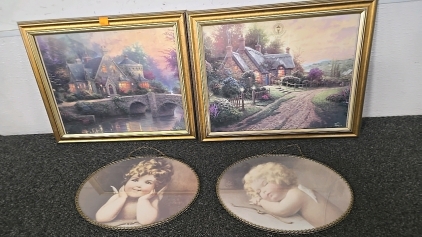 (2) Framed Thomas Kinkade Prints (2) Framed Bessie P. Curmann Prints