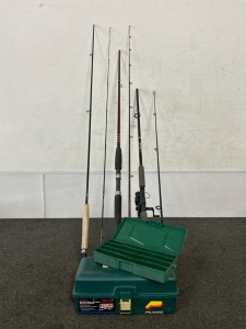 (3) Fishing Poles and (2) Tackle Boxes