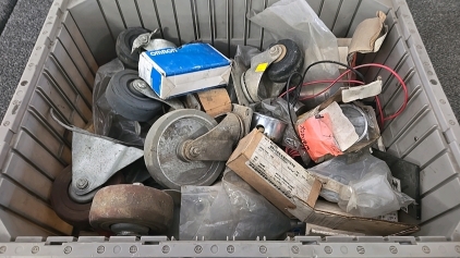 (1) Bin Full of Cart Wheels, Parts, Gauges and More!