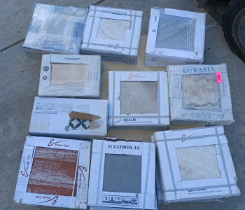 (8) Emser Tile - 13&times;13" (1) Florida Tile - 13"&times;10" (2) St Moritz II Tile - 12"&times;12" (1) Marazzi Tile 8"&times;8"