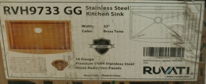 Brass Tone Stainless Steel Kitchen Sink 33"x22"