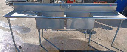 (1) 2 Bowl Stainless Sink w/ Spray Nozzle & Faucet - Restaurant - 119"&times;28"&times;43"