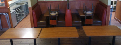 (2) Dining Booths Including Chairs and Tables 45"x42"x25" (3) Dining Tables 27"x48"x29"