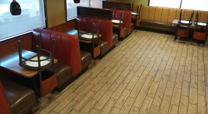 (4) Dining Booths 45"x42"x25" Including Chairs and Tables 27"x48"x29" (1) Large Dining Booth 13'x42"x25"