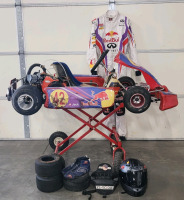 Track Built Go Kart, Fire Suit, Helmet, Shoes, Neck Braces And Extra Tires And Work Stand- Track Ready!