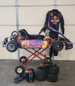 Track Built Go Kart, Fire Suit, Helmet, Shoes, Neck Braces And Extra Tires And Work Stand- Track Ready!