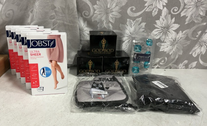 (5) Jobst Ultra Sheer Medical Compression Sticking (1) WHAT?,Funny Cat Oven Mitts (1) Water Table Cover for Step 2 Pump & Splash Discovery Pond Water Table (3) Silicone Body Scrubber, Exfoliating Body Wash Scrubbers Exfoliator
