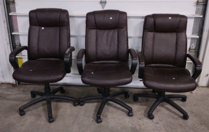 (3) Brown Leather Swivel Chairs