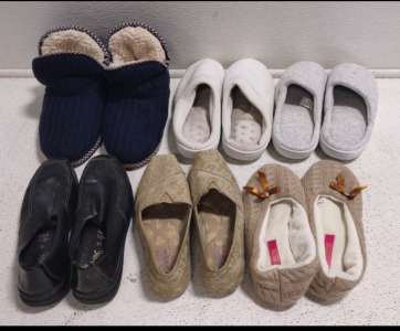 (4) Assorted Pairs of Slippers & (2) Assorted Pairs of Slip on Nice Shoes
