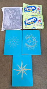 (1) Dragon Personal Journal, (1) Set Of 3-Personal Journals, Light Blue & (2) 6-Oz Bags Of Nerds Gummy Clusters