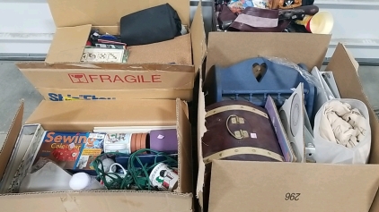 Boxes of Assorted Pirate Toys And Items, Office Supplies, Binders, Dishware, & Decor