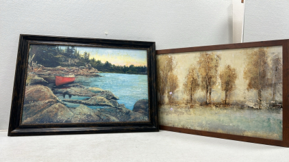 (1) Lake Painting (1) Birch Tree Painting