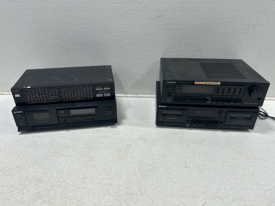 (2) Sony Cassette Decks (1) Sanyo Equalizer (1) Pioneer Stereo Receiver