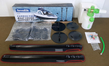 (1) SvenElk Carbon Fiber Boat Cover (2) Pole kit, Poles Range 23" To 68" & (1) Balabulala Foam Cannon Kit